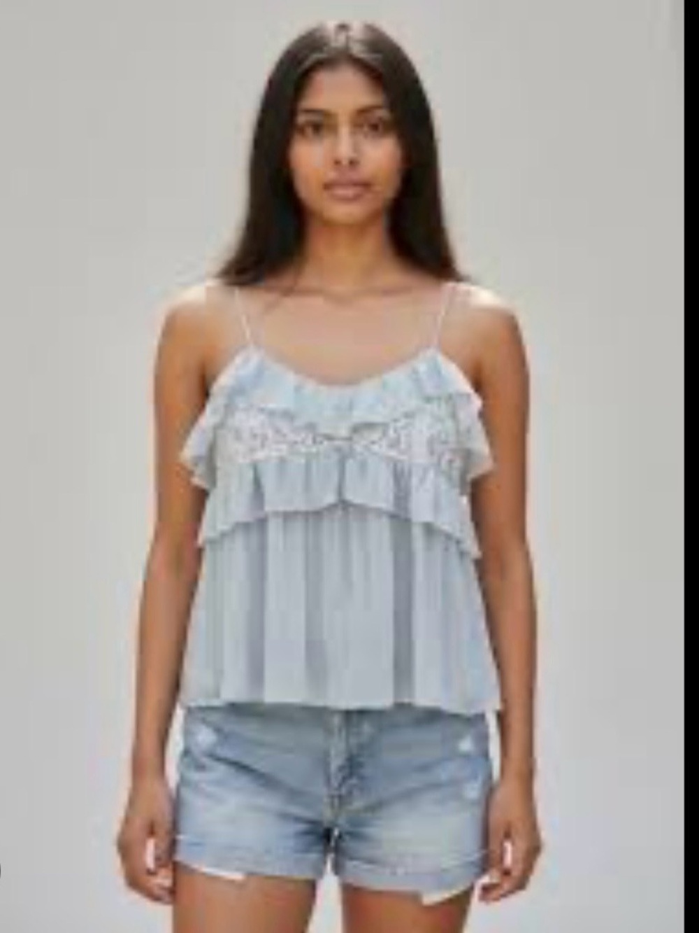 Zara Baby Blue Lace Trim Ruffle Camisole Top